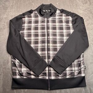 Express Design Studio Track Jacket Mens XL Black Plaid Full Zip Mock Neck Hybrid
